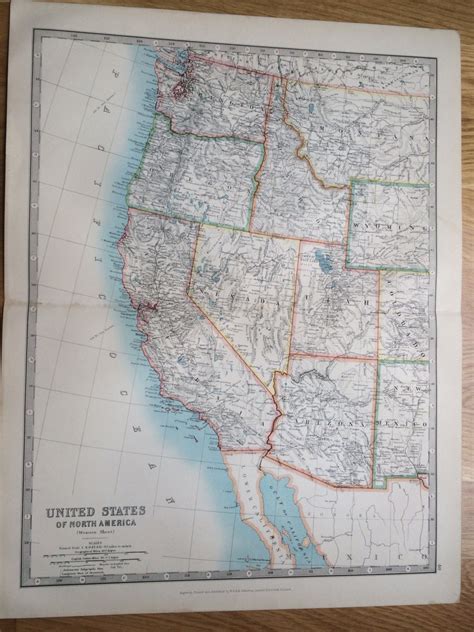 1907 United States West Original Antique Map Cartography Historical