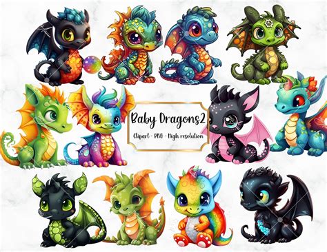 Cute Fantasy Baby Dragon Clipart Colorful Baby Dragon Png Etsy