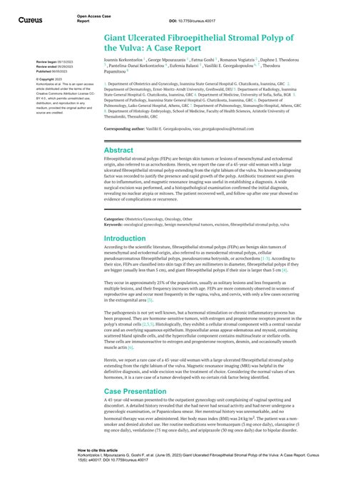 PDF Giant Ulcerated Fibroepithelial Stromal Polyp Of The Vulva A