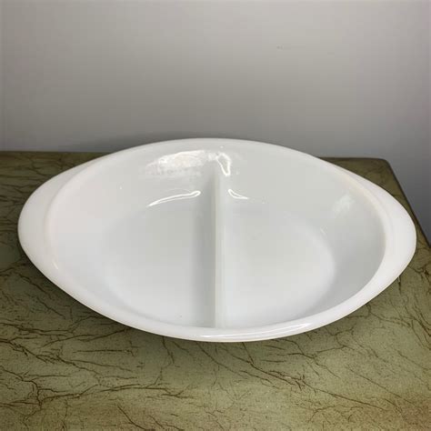 Vintage Glasbake White Milk Glass Divided Casserole Dish J2352 Etsy