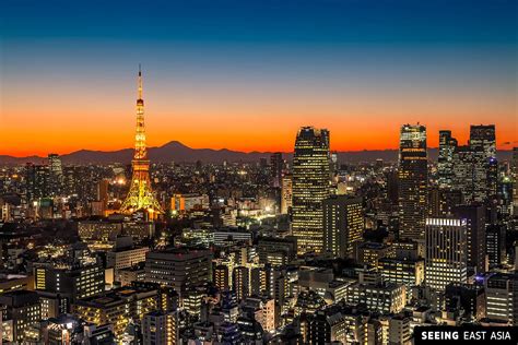Tokyo Skyline At Sunset With Mt Fuji On The Horizon Japan