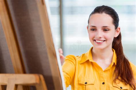 The Young Student Artist Drawing Pictures In Studio Stock Photo Image