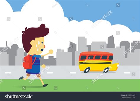 Boy Running Chase School Bus Because Stock Vector 472029067 Shutterstock