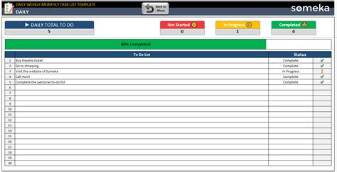 Daily Weekly Monthly Task List Excel Template To Do List