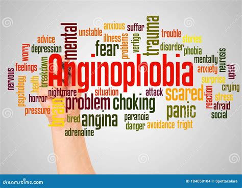 Anginophobia Fear Of Angina Or Choking Word Cloud And Hand With Marker