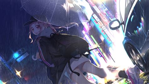 1360x768 Anime Girl With Umbrella In Rain Desktop Laptop Hd Wallpaper Hd Anime 4k Wallpapers