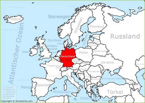 Die europakarte / landkarte von europa. Deutschland auf der Karte Europas - AnnaKarte.com