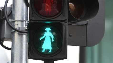 India Mumbai Place Green Lights Women Figures On Traffic Signals