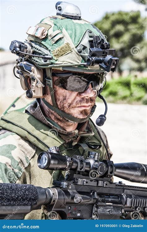 Army Soldier Modern Combatant Shoulder Portrait Stock Image Image Of