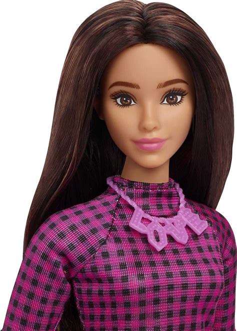 Barbie Fashionistas Doll 188 Curvy Black Hair Pink And Black Checkered