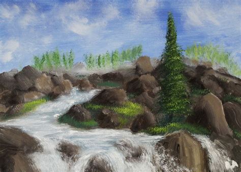 Waterfall And Rocks Original Oil Painting Impressionism Etsy