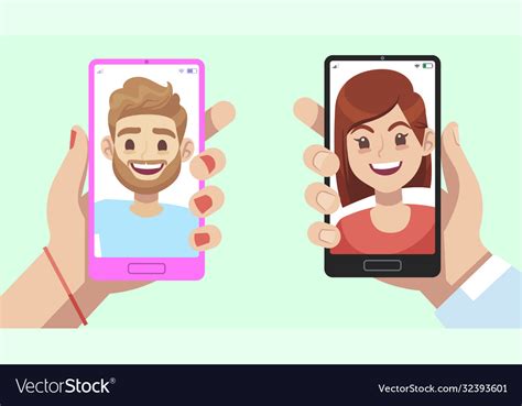 Smartphone With Virtual Relationship App Hands Vector Image