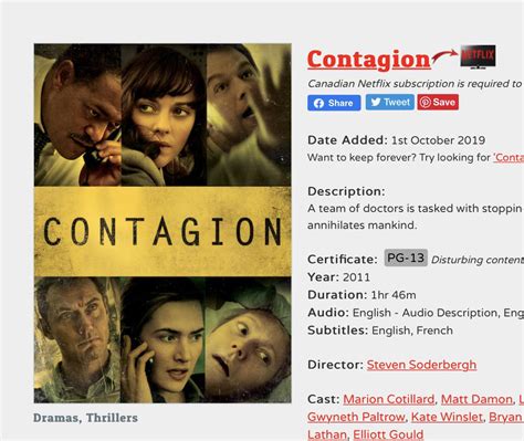 Netflix uses cookies for personalization, to customize its online advertisements, and netflix supports the digital advertising alliance principles. Contagion was added to Netflix October 1st, 2019. : conspiracy