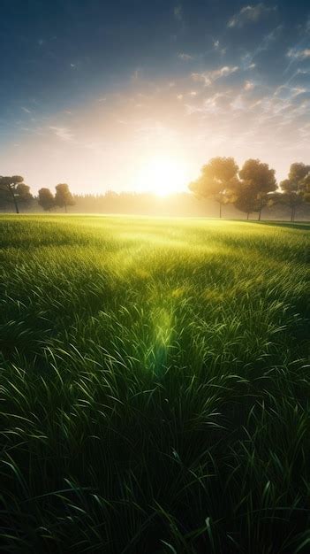 Premium Photo Green Fields Sunrise Generative Ai