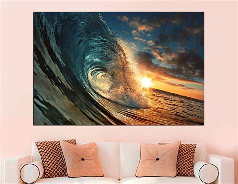 Ocean Surfing Wave Wall Art Blue Wave Picture On Canvas Print Etsy