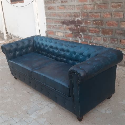 Regulars Modern Blue Chesterfield Leather Sofa For Home Rs 31000
