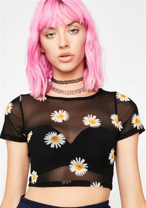 Crop Top Daisy Mesh Dolls Kill Trendy Street Style Street Style