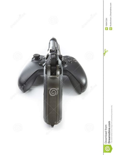 Real Handgun Above Video Game Controller Real And