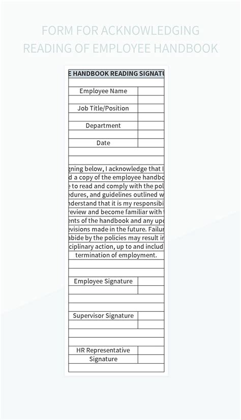 Form For Acknowledging Reading Of Employee Handbook Excel Template And