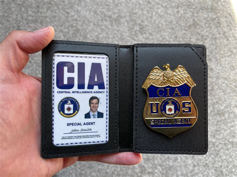 cia id card pvc plastic with genuine leather wallet badge fully customisable film novelty prop