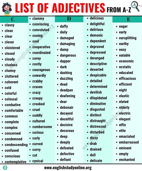 List Of Adjectives Adjectives From A To Z For Esl Learners