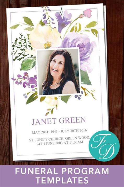 Funeral Program Template With Flowers And Leaves On The Front In