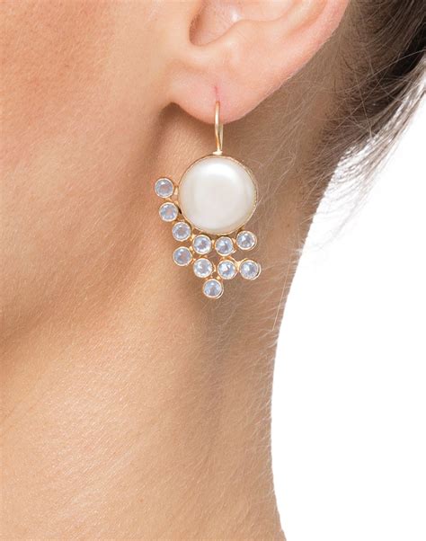 Pearl And Blue Chalcedony Cluster Earrings Atelier Mon Halsbrook
