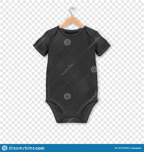 Vector Realistic Black Blank Baby Bodysuit Template Mock Up Hanging On