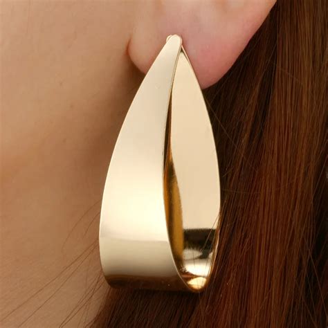 New Geometry Design Gold Color Metal Sheet Drop Earrings Punk Shining