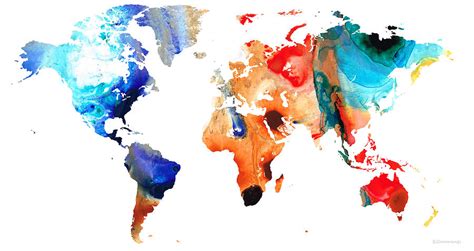 Map Of The World 8 Colorful Abstract Art Painting By Sharon Cummings
