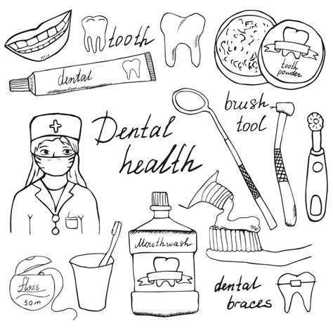 Dental Health Doodles Icons Set Hand Drawn Sketch With Teeth Toothpaste