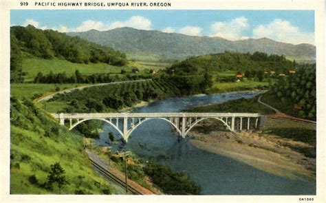 Vintage Postcard Pacific Highway Bridge Umpqua River Flickr