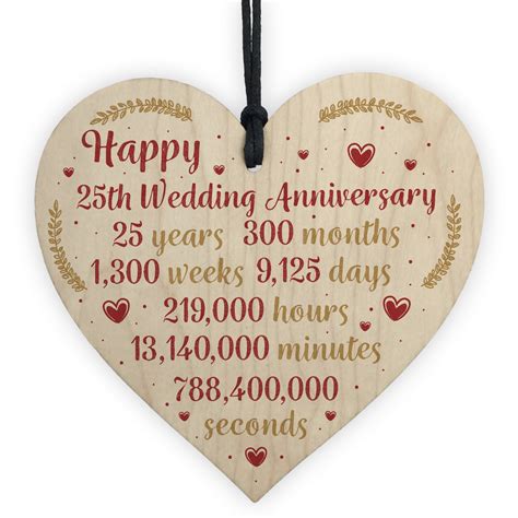 Aug 25, 2021 · a happy wedding anniversary starts with celebrating the one you love, from first wedding anniversary wishes to big 50th wedding anniversary gifts. Happy 25th Wedding Anniversary Card Gift Heart Twenty Five Years