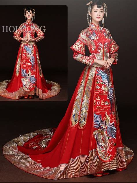 Traditional embroidered blouse embroidery homespun cloth | etsy. Dragon and phoenix gown Traditional wedding dresses ...