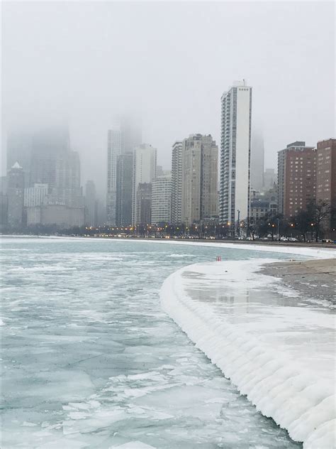 Frozen Michiganlake With Chicago Skyline Lost In Fog 10jan2018