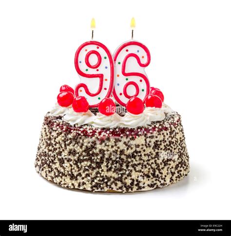 Birthday Cake With Burning Candle Number 96 Stock Photo Alamy