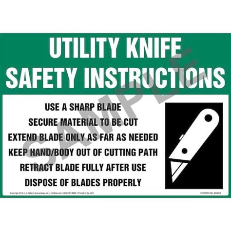 Utility Knife Safety Instructions Sign With Icon Osha