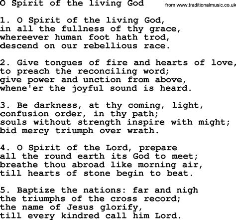 Presbyterian Hymn O Spirit Of The Living God Lyrics And Pdf