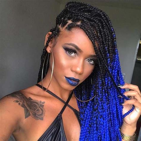 Bold Ombre Blue Black Braided Hairstyle Boxbraidshaircuts Braids For