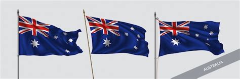 Premium Vector Australia Waving Flags On Flagpole
