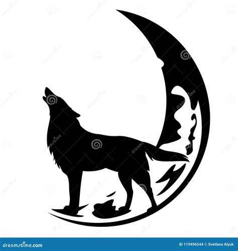 Howling Wolf And Crescent Moon Black Vector Stock Vector Illustration
