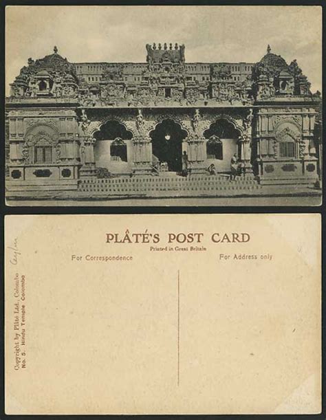 Ceylon Old Postcard Hindu Temple Colombo Sri Lanka Ceylan Plate Ltd No 5 For Sale