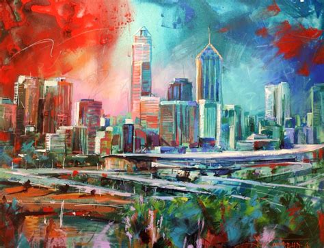 Perth City Acrylic On Canvas 100cmx130cm By Artist Jos Coufreur