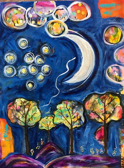Colorful Abstract Acrylic Painting Moon Ribbons Painting Abstract