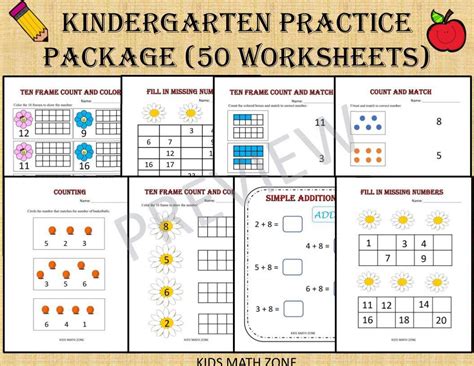 These contents will help to develop kinders math skills while practising counting numbers, patterns, position, addition, subtraction, graph and data, tracing, comparing, 2d and 3d shapes etc. Kindergarten Practice Package - 50 Math Worksheets for Kindergarten & Preschool /pdf/ Instant ...