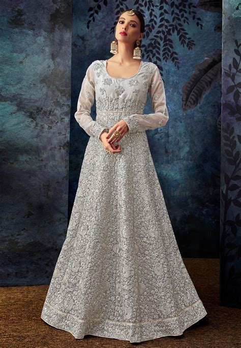 Buy Gray Organza Floor Length Anarkali Suit 160579 Online At Lowest