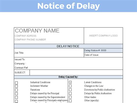 Delay Notice Template Project Management Etsy