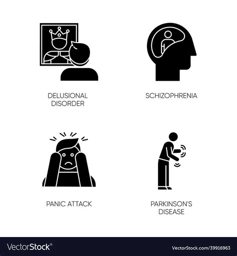 Mental Disorder Glyph Icons Set Delusional Person Vector Image