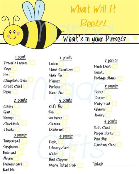 These printables are ideal for any gender. Printable Baby Shower Game -Bumble Bee Theme - What's in ...