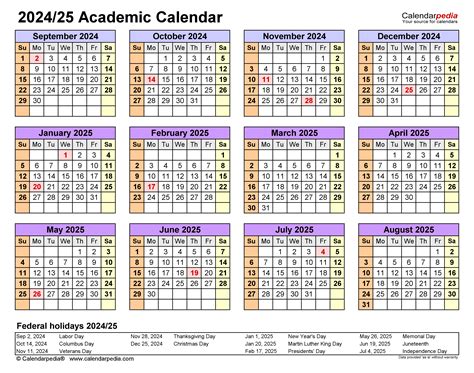 Academic Calendars 20242025 Free Printable Word Templates